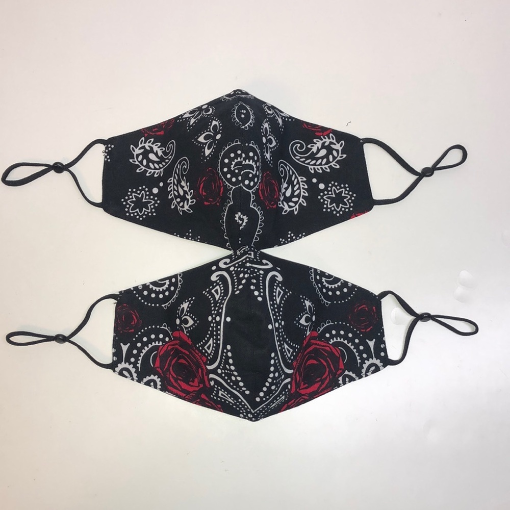 Black Bandana and roses face mask! 100% Cotton